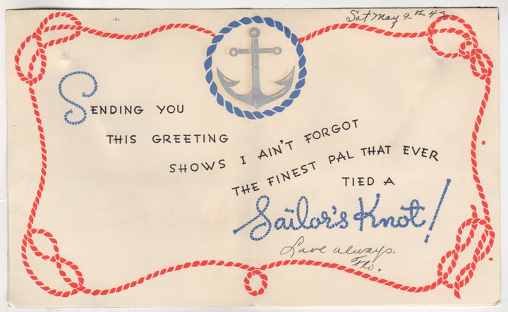 Someone in the Navy Vintage WWII Graphic Patriotic Greeting Card 1945