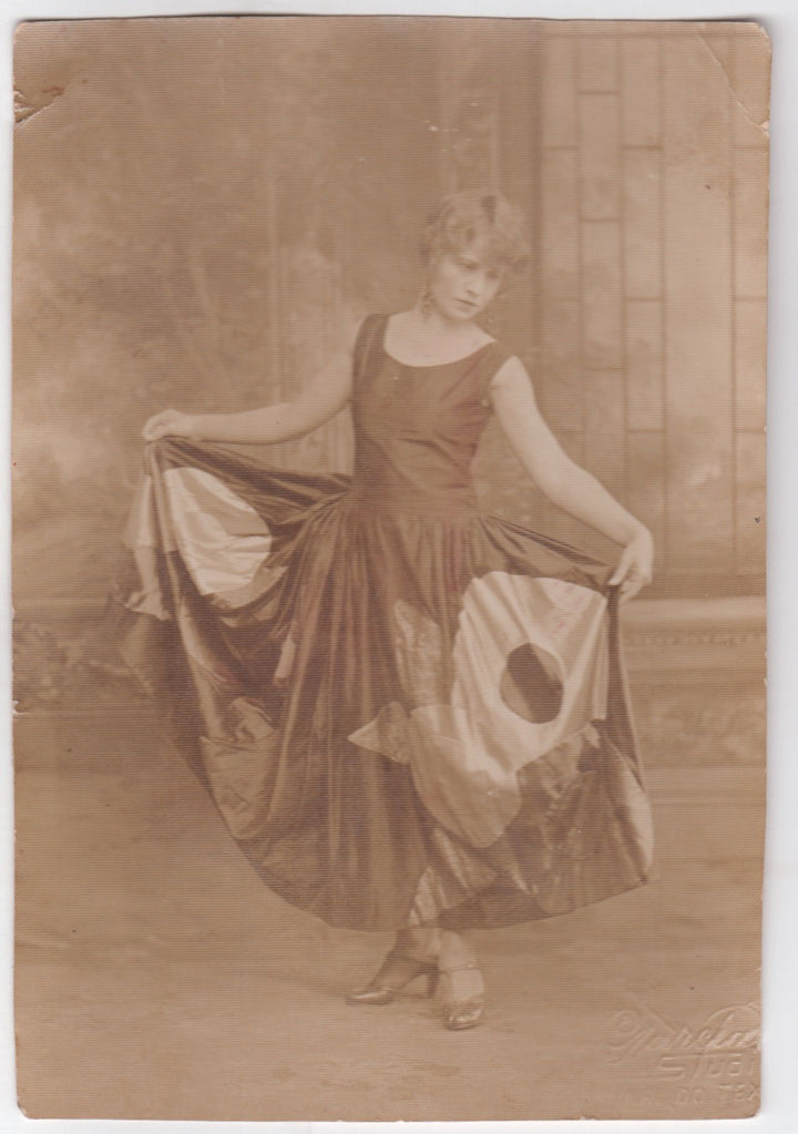 Laredo Texas Stage Dancer in Lovely Silk Art Deco Dress Antique Photo
