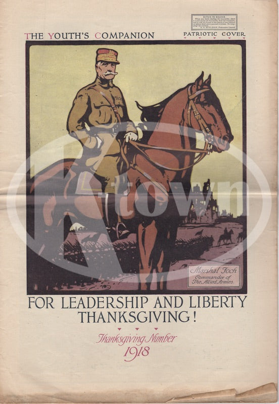 WWI Marshall FOCH Antique Youth's Companion Patriotic Graphic Art Magazine Thanksgiving 1918