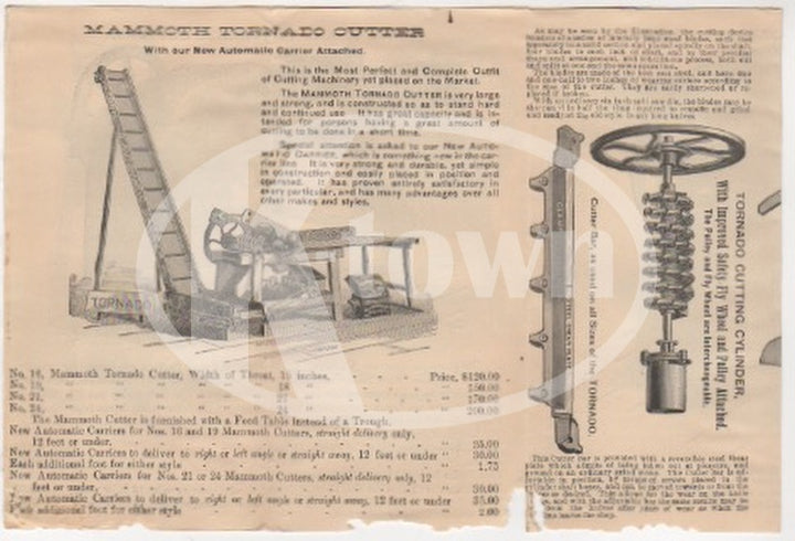 Tornado Feed Cutter Canton Ohio Farm Machinery Antique Graphic Advertising 1891