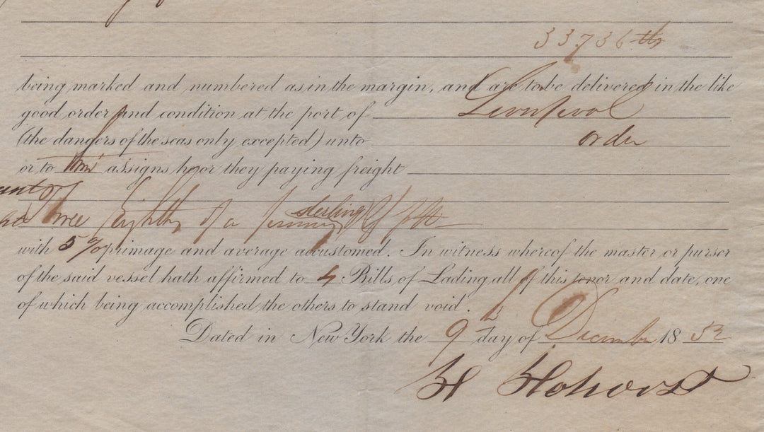 Abraham Bell Cotton Ship Southern Slave Owner Antique Signed Legal Document 1852