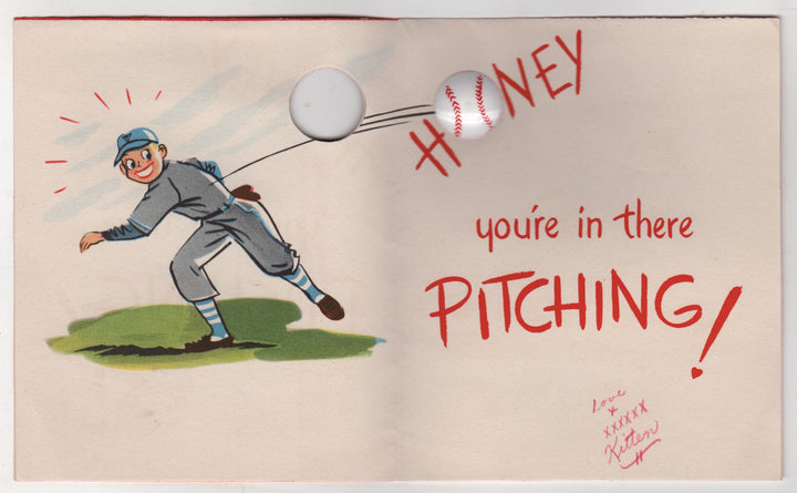 Bewitching Baseball Player Cute Vintage Valentine's Day Card