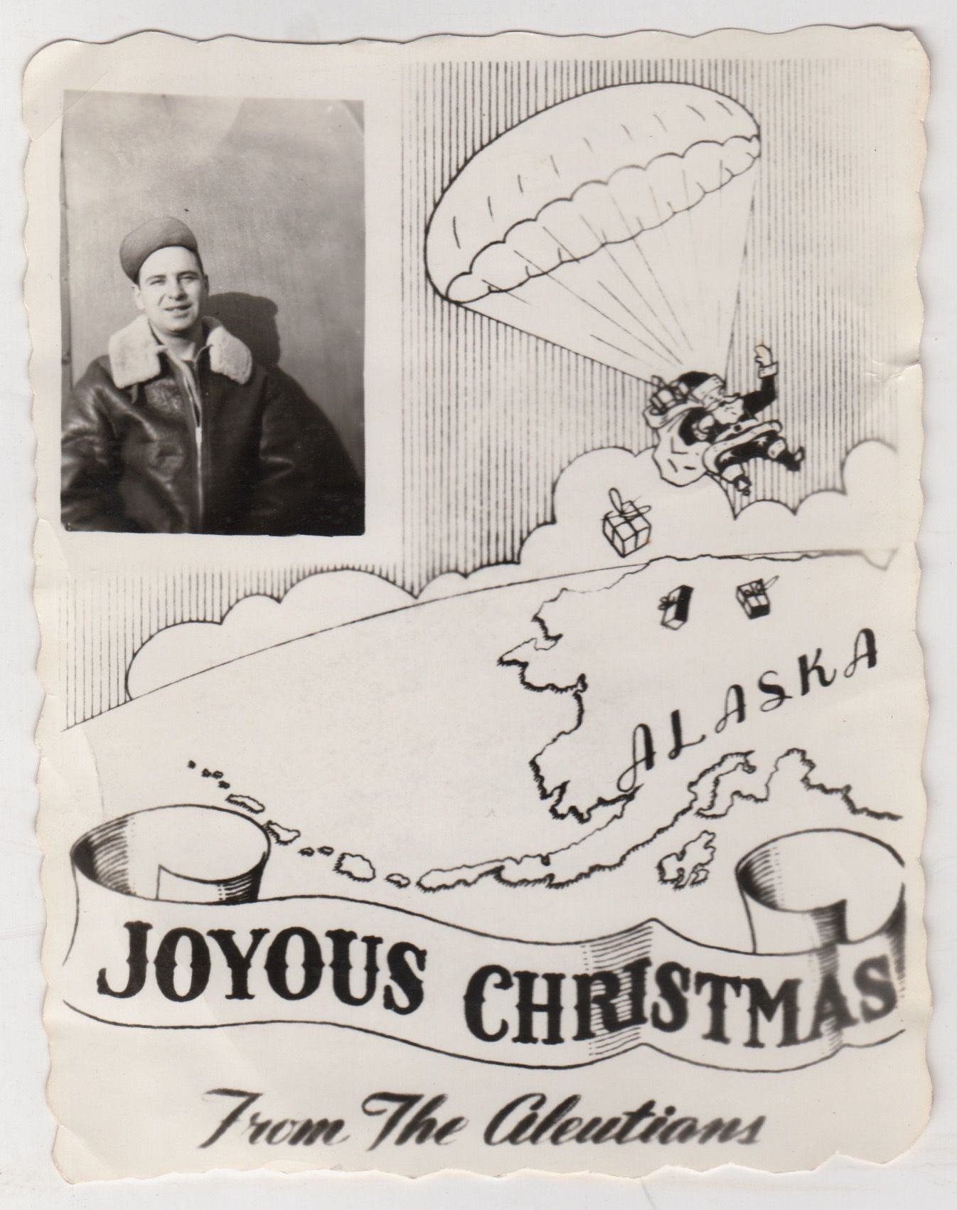 WWII Aleutian Islands Santa Claus Paratrooper Photo Christmas Card