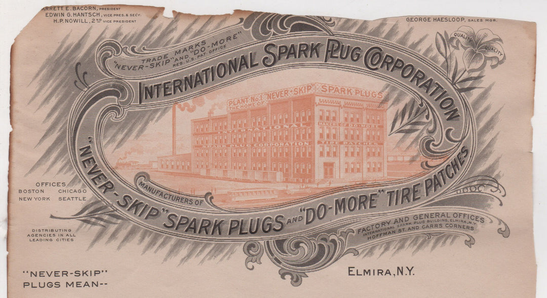 International Spark Plug Corporation Elmira NY Antique Advertising Letterhead