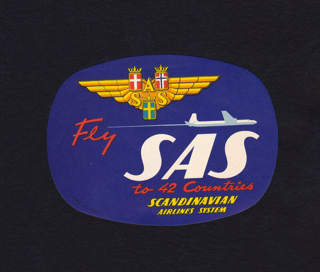Scandinavian Airline Systems SAS Vintage Graphic Advertising Luggage Sticker Decal