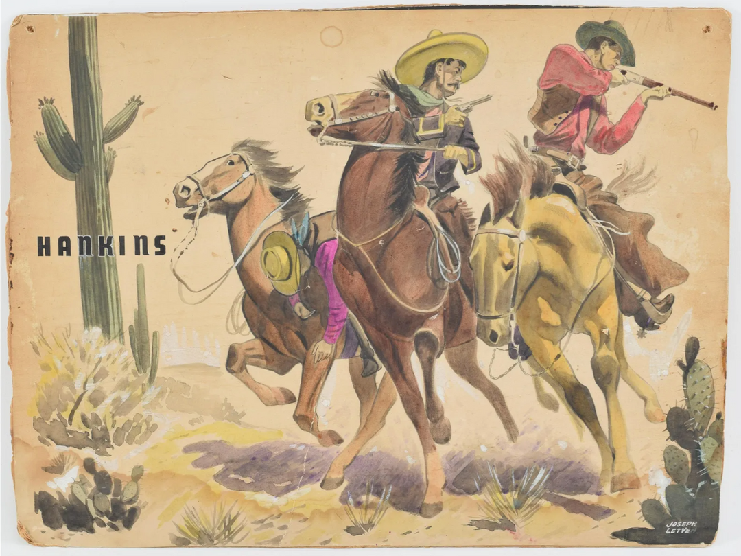 Western Cowboy Posse Vintage Signed Watercolor Illustration Book Cover Art