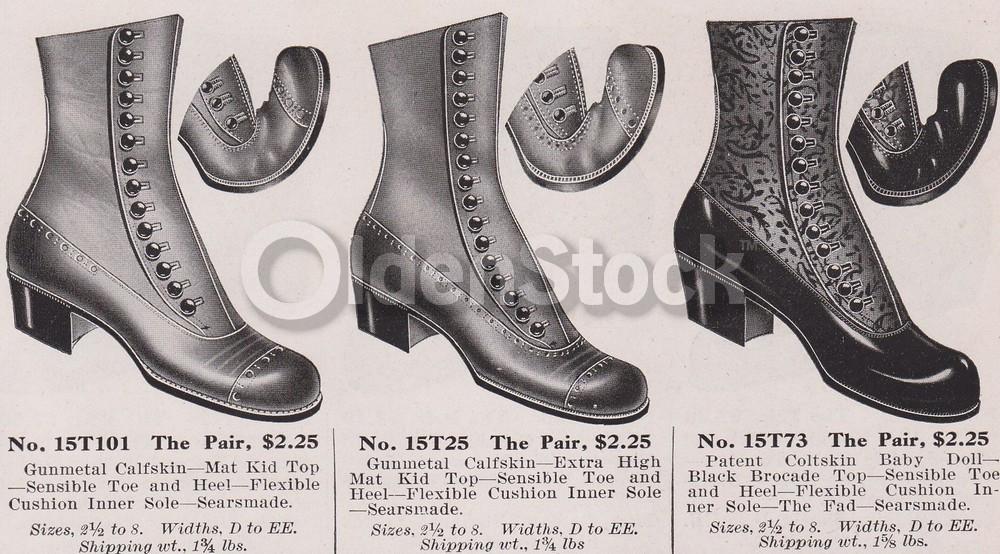 Sears Victorian Women's Heeled Boots & Shoes Designs Antique Graphic Advertising Flyer Print