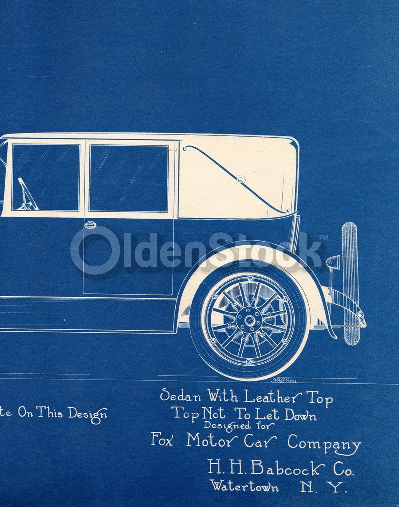 H.H. Babcock Fox Motor Car Sedan Antique Automobile Design Blueprint 1922