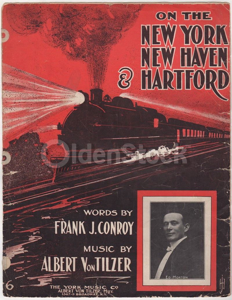 New York to New Haven Railroad Train Antique Sheet Music by Von Tilzer 1911