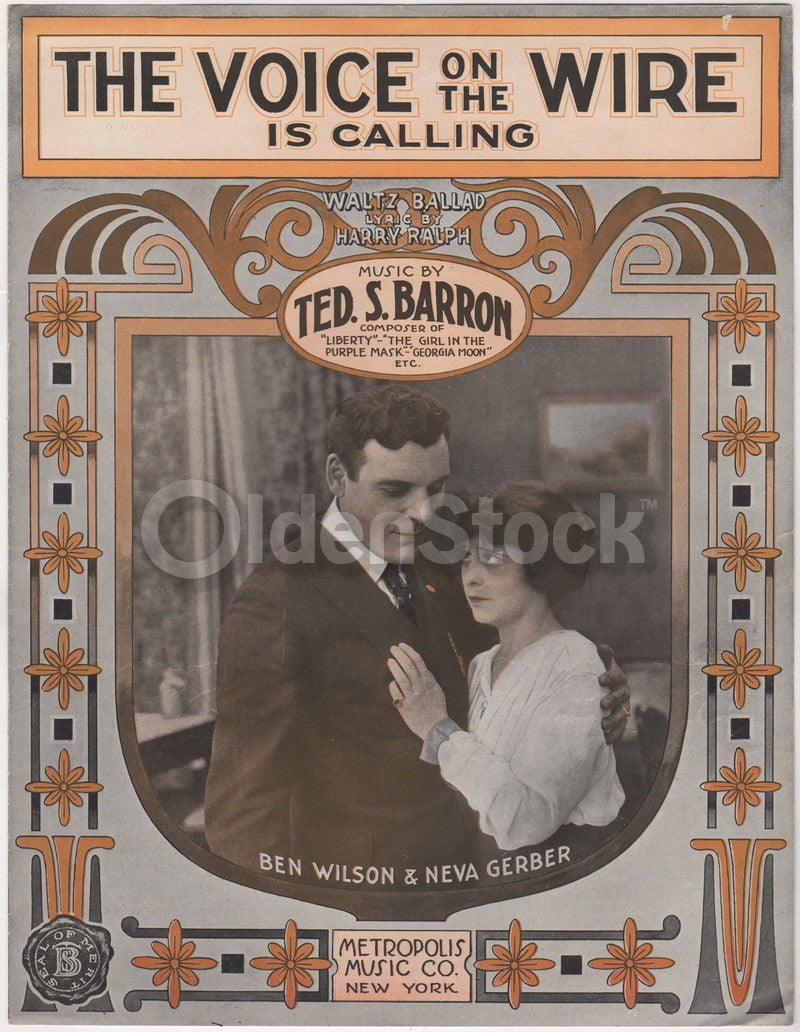 The Voice on the Wire is Calling Antique Art Deco Sheet Music 1917