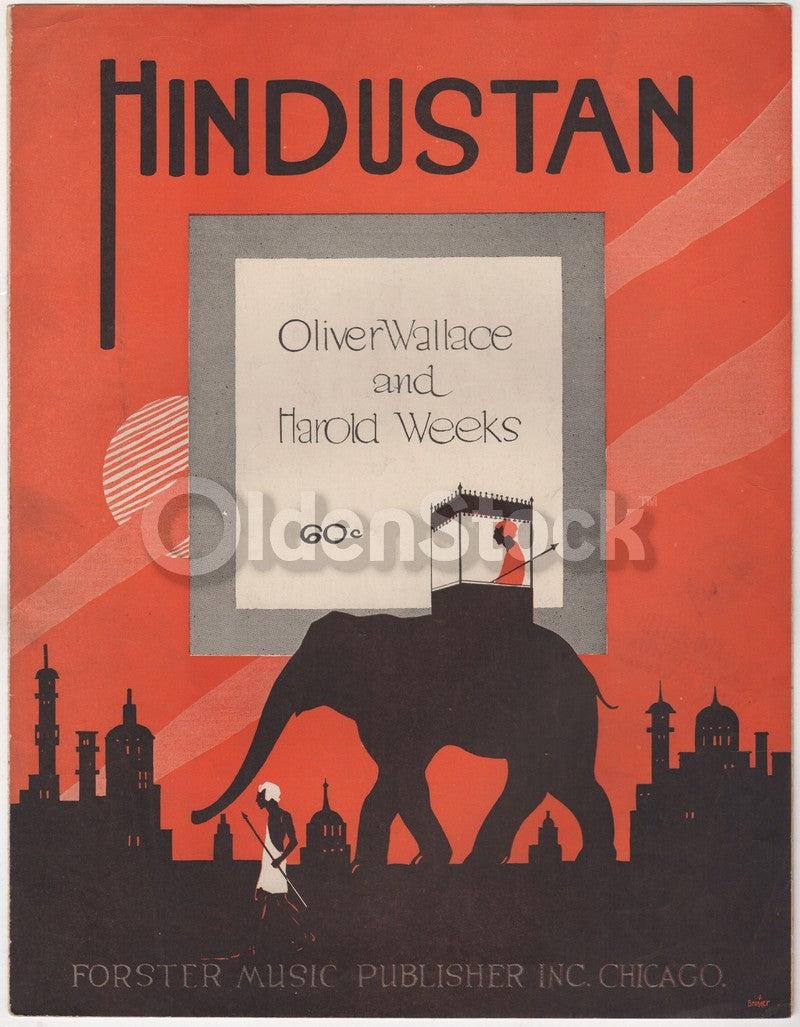 Hindustan Indian Themed Antique Graphic Art Sheet Music 1918