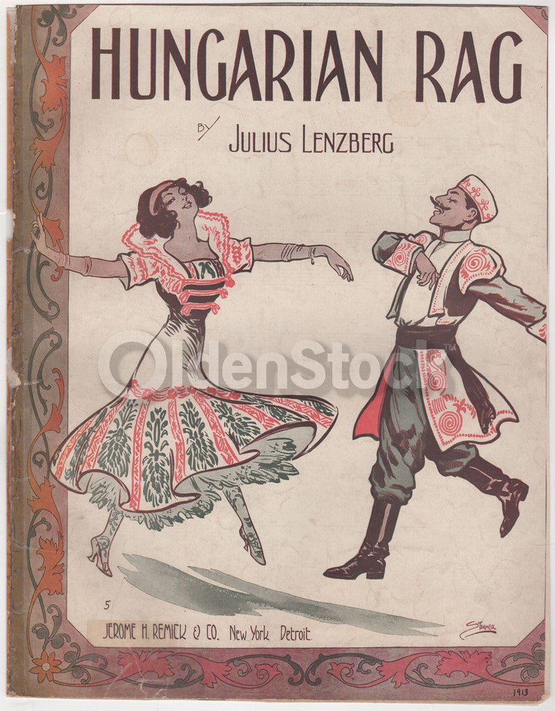 Hungarian Rag Julius Lenzberg Antique Graphic Art Deco Sheet Music 1913