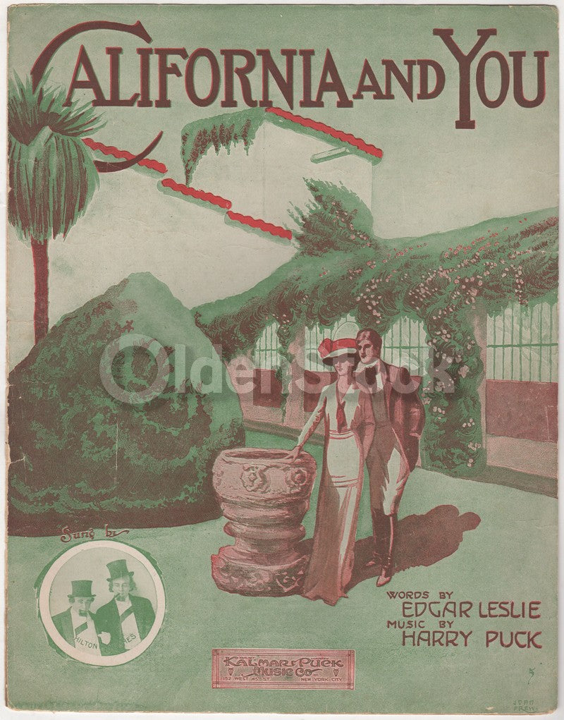 California and You Hilton & Hughes Song Antique Graphic Art Sheet Music 1914