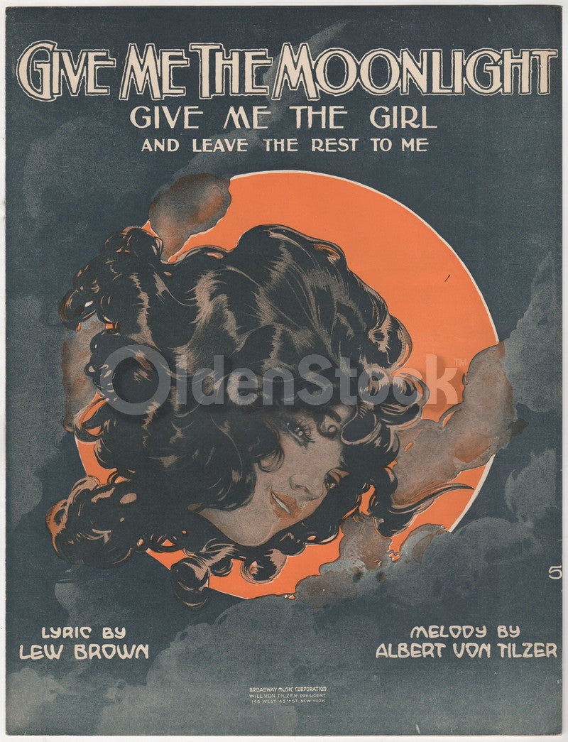 Give Me the Moonlight Antique Art Deco Sheet Music by Von Tilzer 1917