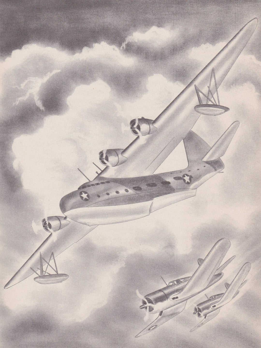 Sikorsky JRS-1 Excaliber Air Plane Military Aircraft Vintage WWII Illustration Print 1944