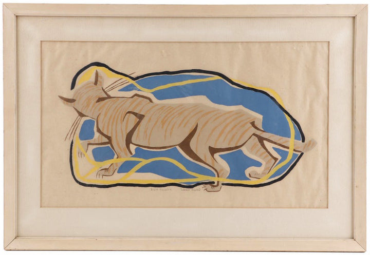 Night Panther Vintage Prowling Cat Unusual Perspective Signed Serigraph Print