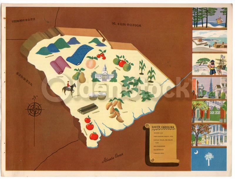 South Carolina State Vintage Graphic Art Educational School Map of South Carolina 1939