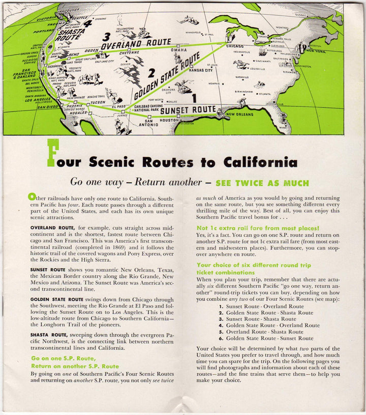 Southern Pacific Sunset Route California Vintage Graphic Advertising Travel Brochure