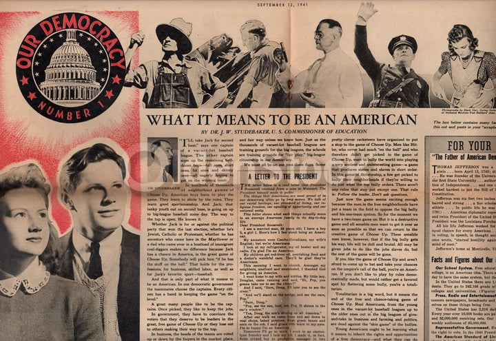 Statue of Liberty American Democracy Vintage WWII Kids Young America News Magazine