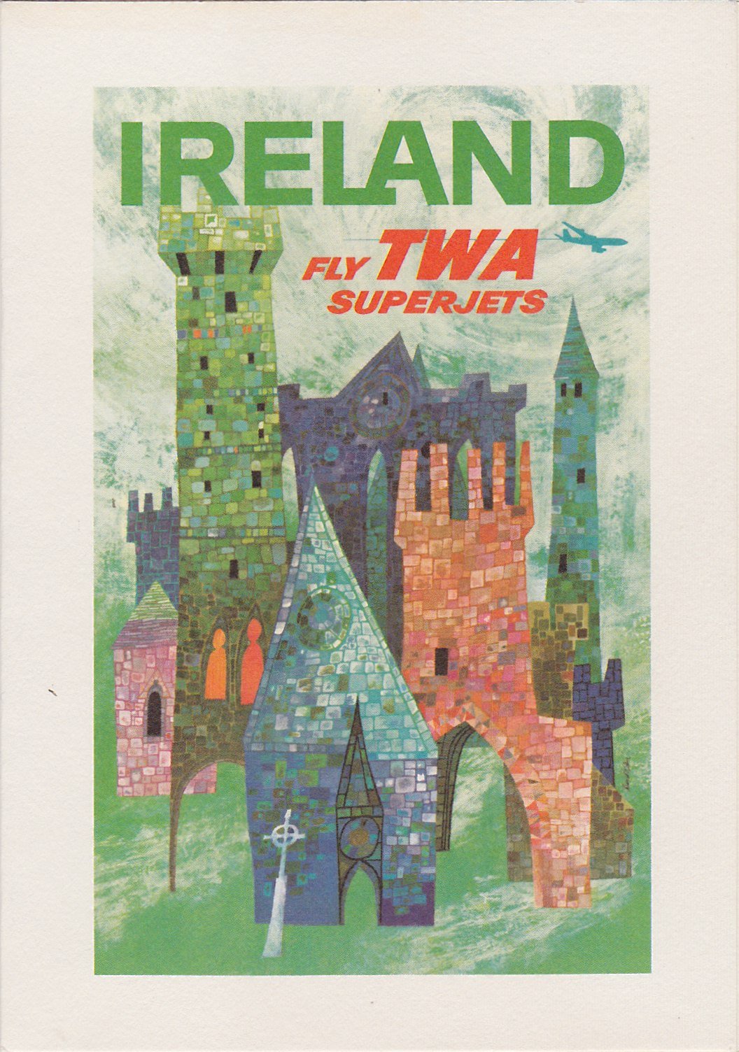TWA Trans World Airlines Ireland Flight Vintage Graphic Advertising Greeting Card