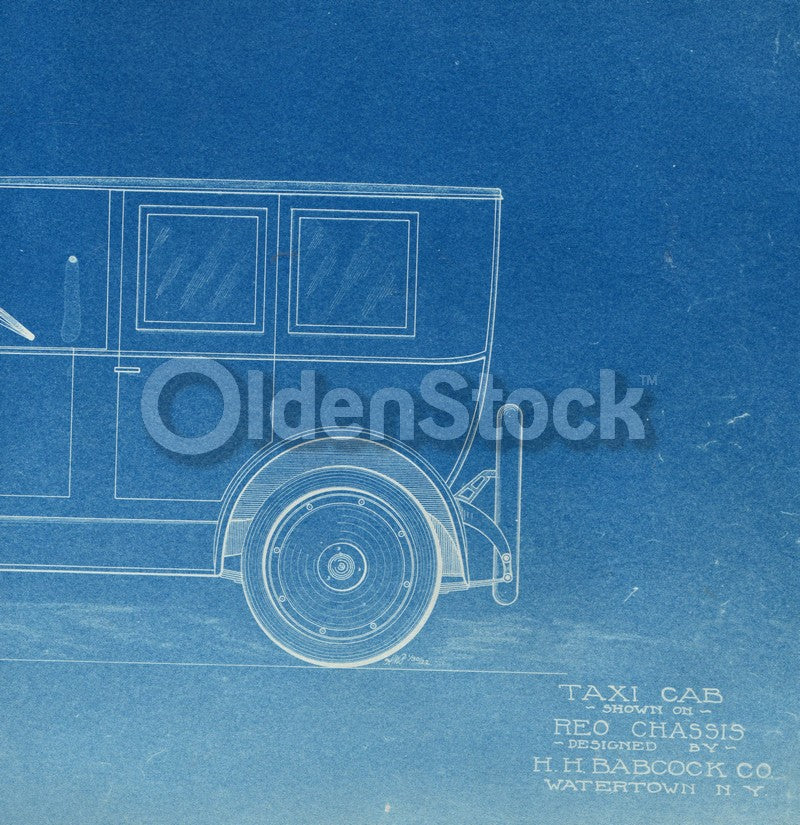 H.H. Babcock REO Chassis Taxi Cab Antique Automobile Design Blueprint Poster 1922