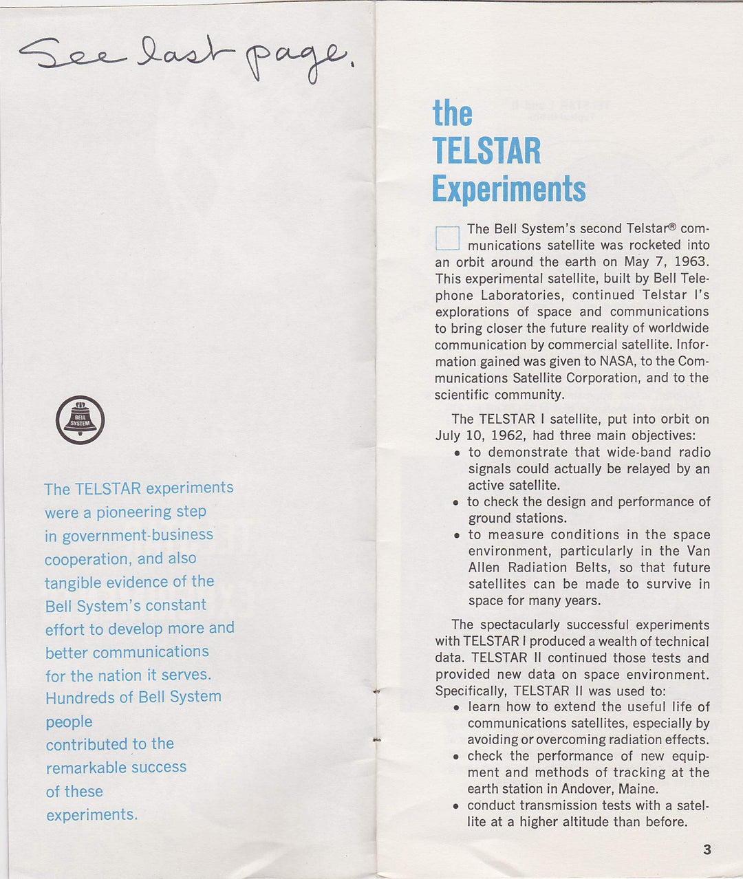 Telstar Satellites Bell Systems Space Experiments Vintage Promotional Brochure