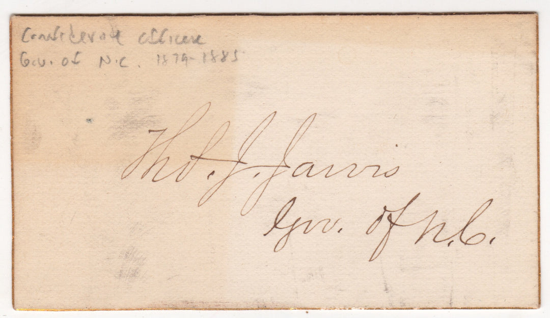 Thomas Jarvis Confederate Civil War North Carolina Governor Autograph Signature