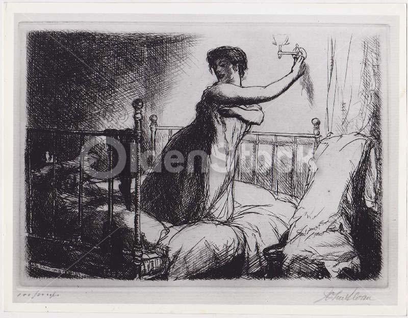 Turning Out the Light Risque Etching by John Sloan Vintage Art Gallery Artwork Photo