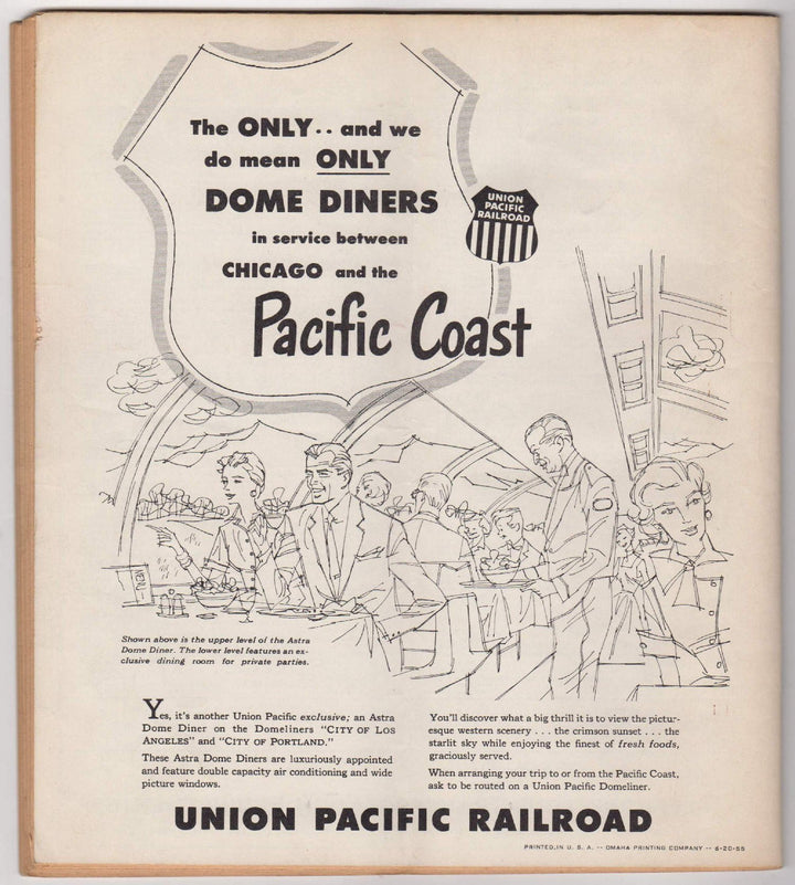 Union Pacific Railroad Vintage Graphic Illustrated Railway Timetable 1955
