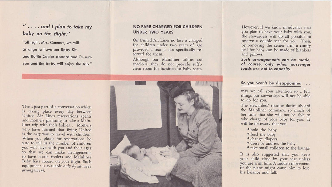 United Airlines Mainliner Flights for Baby Vintage Graphic Advertising Travel Brochure