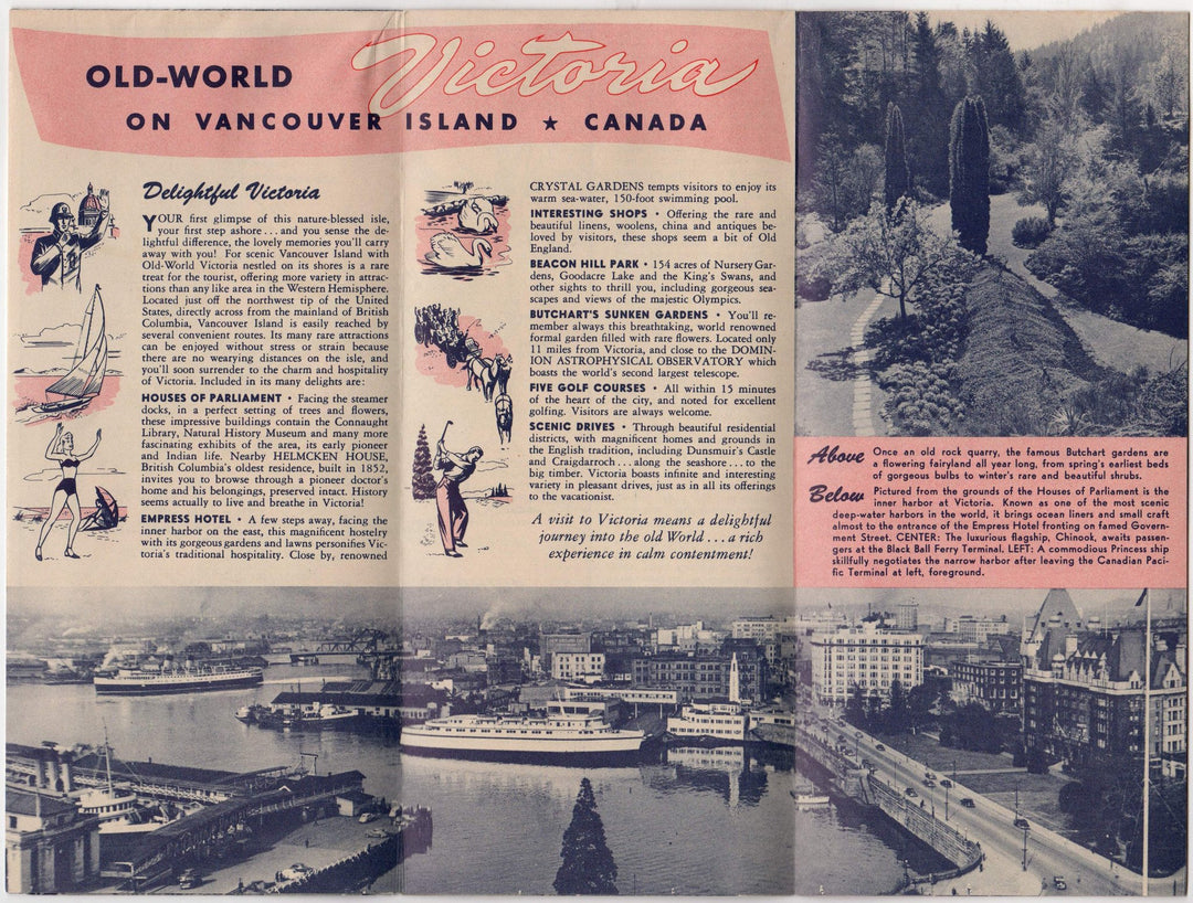 Victoria & Vancouver Island Canadian Pacific Vintage Graphic Advertising Travel Brochure