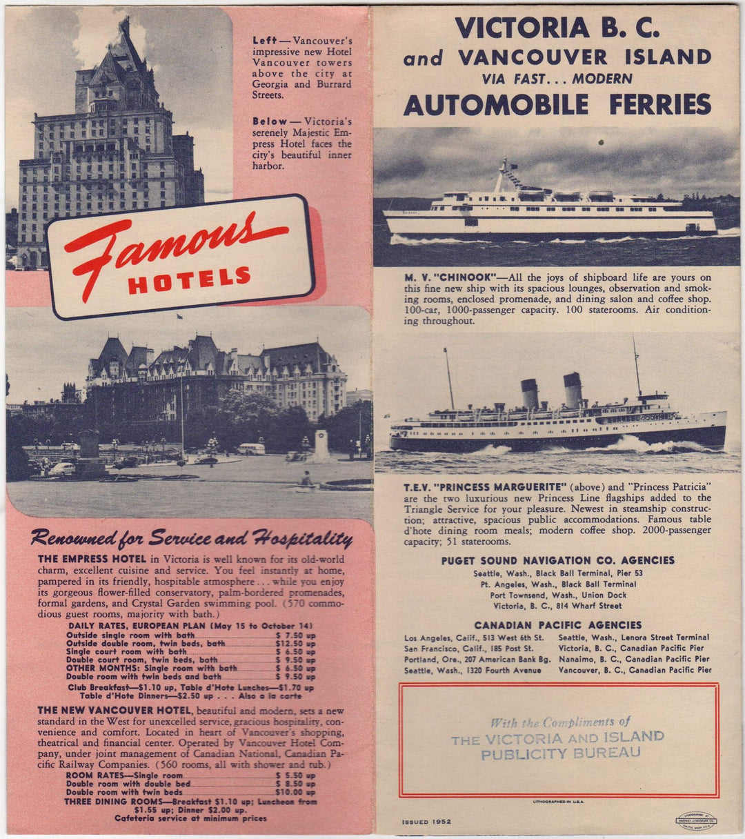 Victoria & Vancouver Island Canadian Pacific Vintage Graphic Advertising Travel Brochure