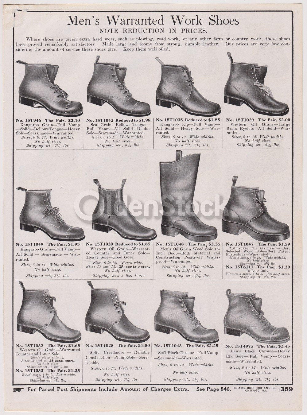 Victorian Men's Leather Work Shoes Sears Roebuck Designs Antique Graphic Advertising Print