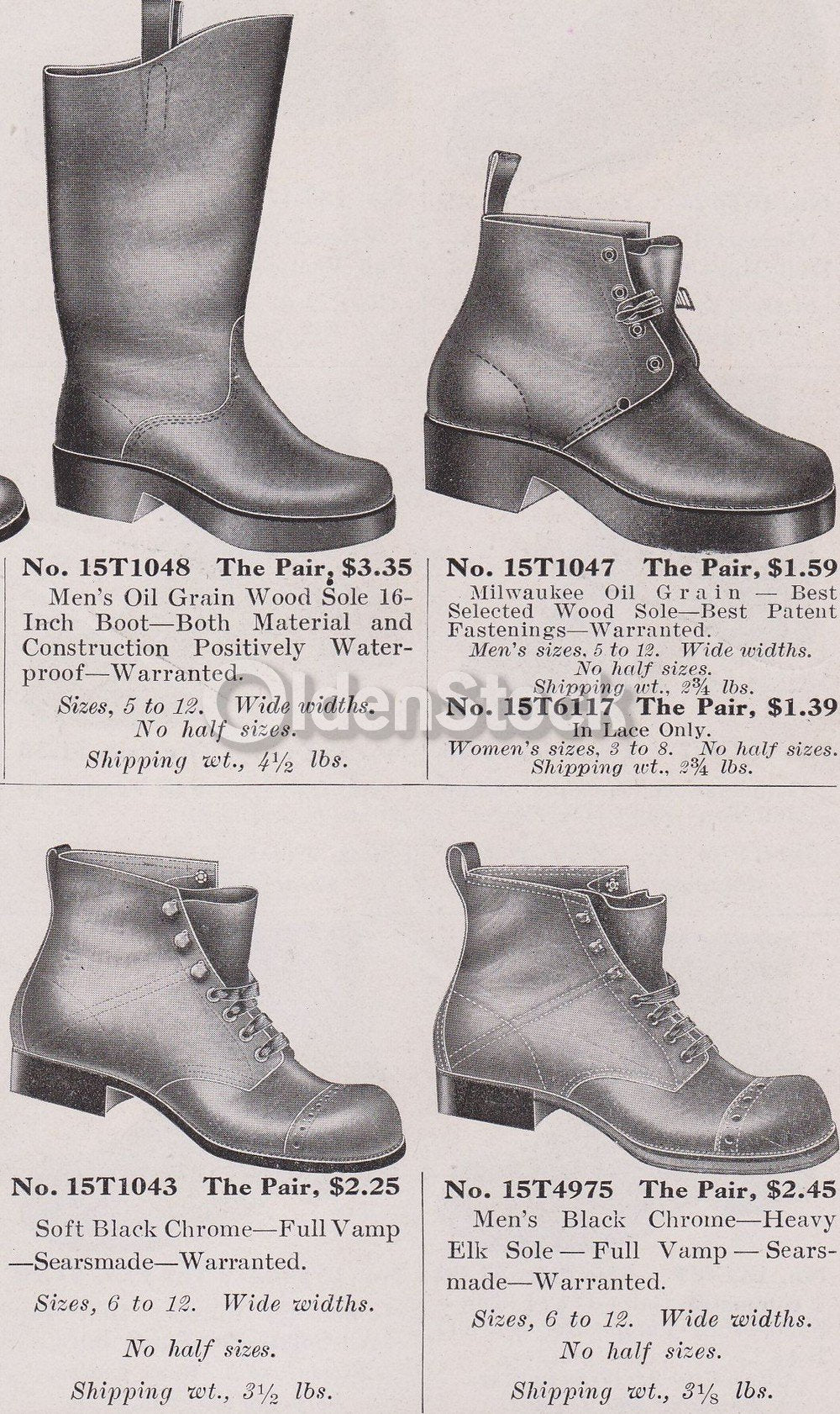 Victorian Men's Leather Work Shoes Sears Roebuck Designs Antique Graphic Advertising Print