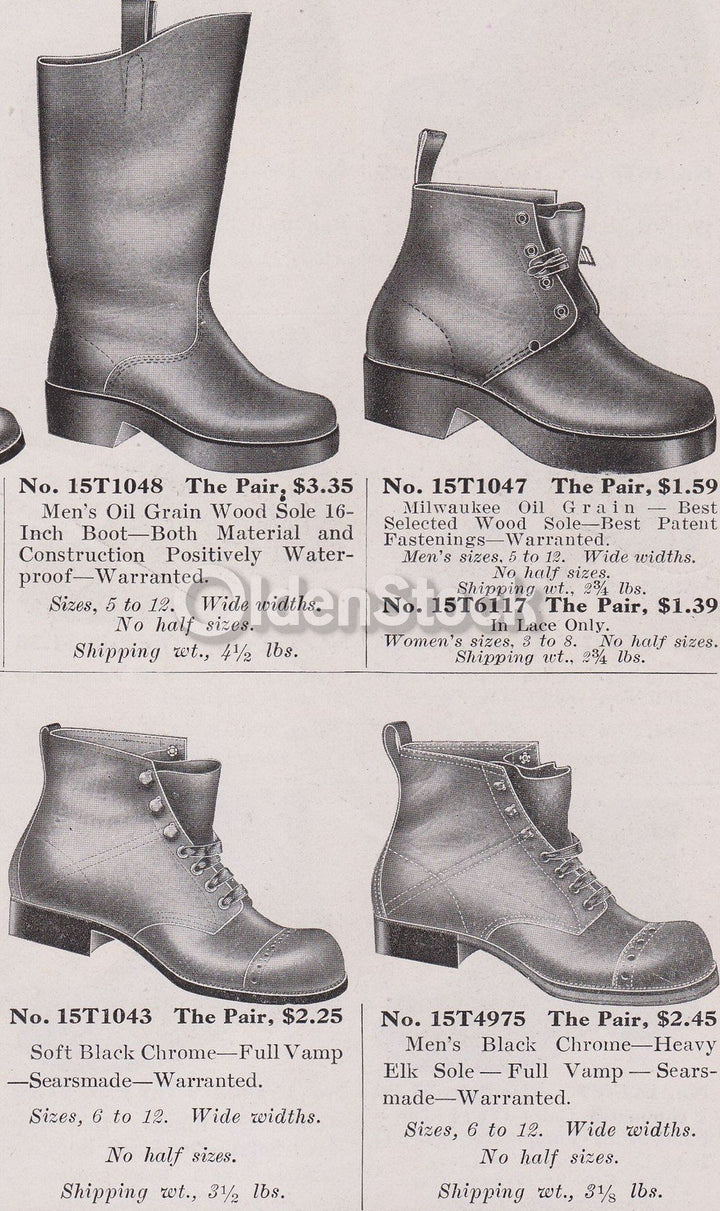 Victorian Men's Leather Work Shoes Sears Roebuck Designs Antique Graphic Advertising Print