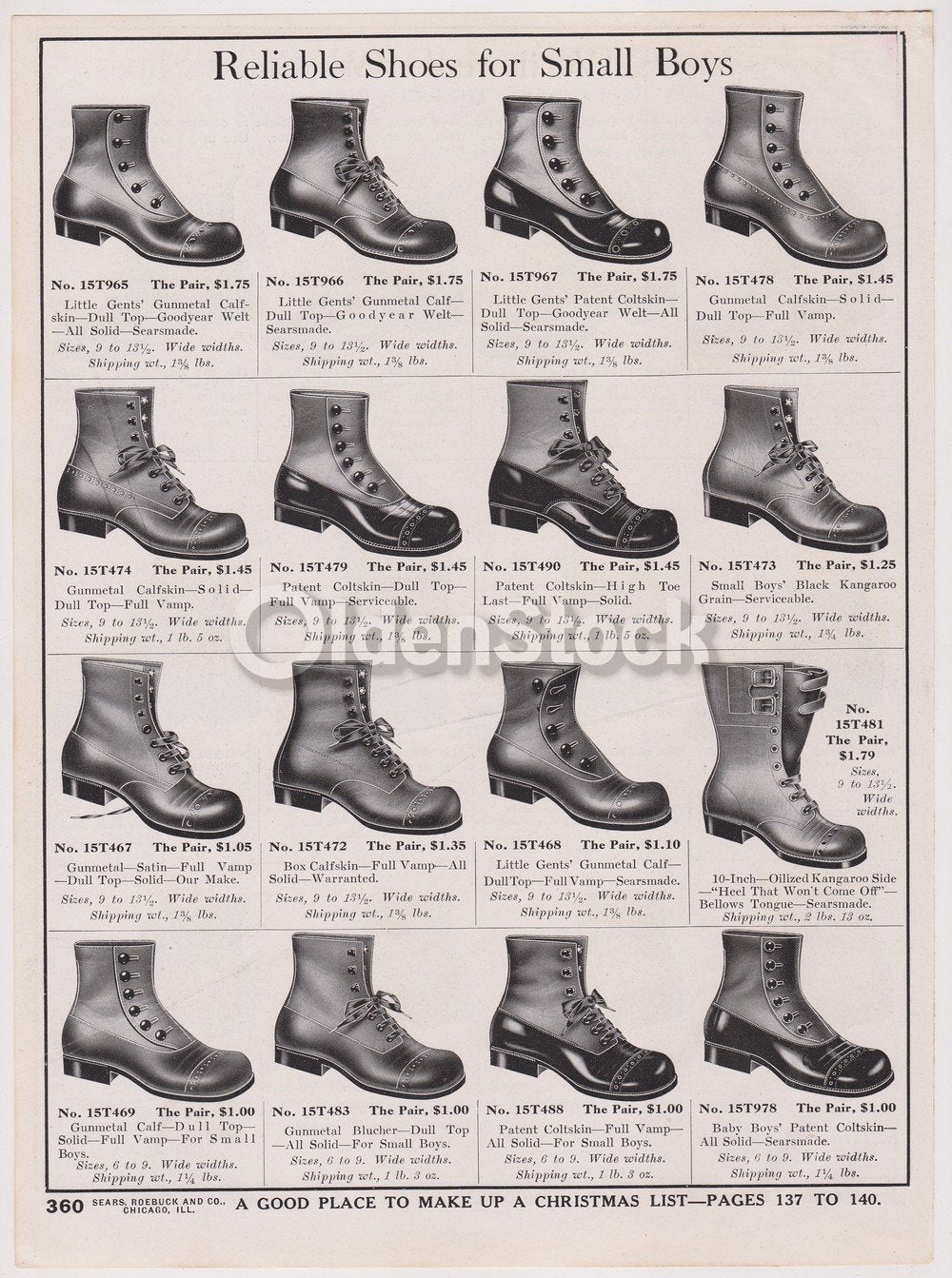 Victorian Men's Leather Work Shoes Sears Roebuck Designs Antique Graphic Advertising Print