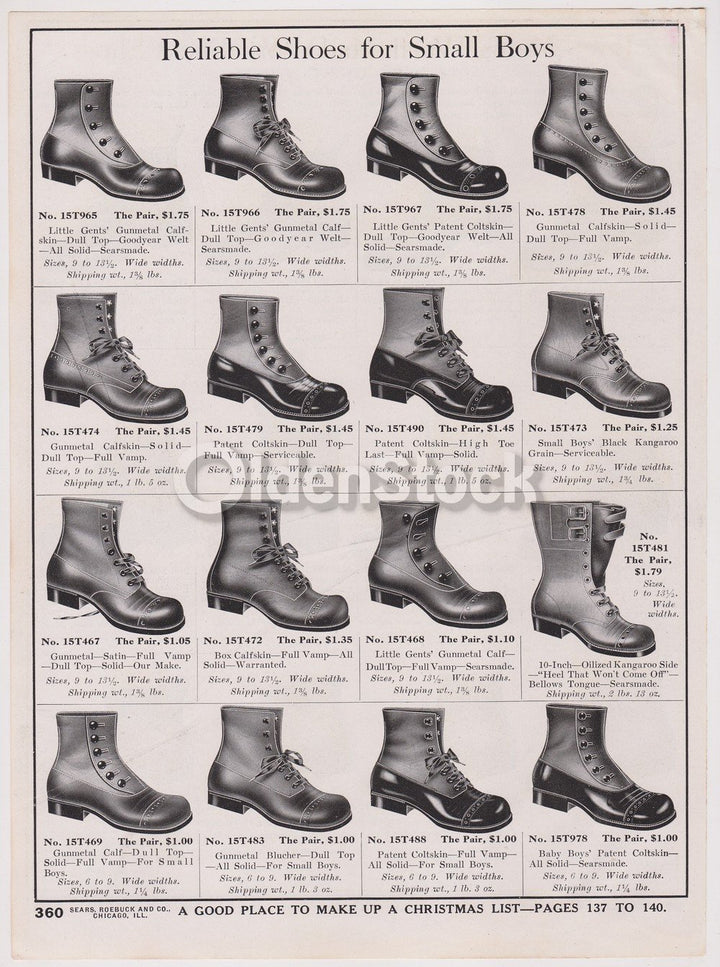 Victorian Men's Leather Work Shoes Sears Roebuck Designs Antique Graphic Advertising Print