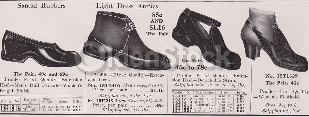 Victorian Women's Heeled Rain Shoes Designs Antique Graphic Advertising Flyer Pr