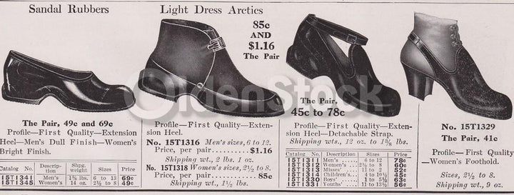 Victorian Women's Heeled Rain Shoes Designs Antique Graphic Advertising Flyer Pr