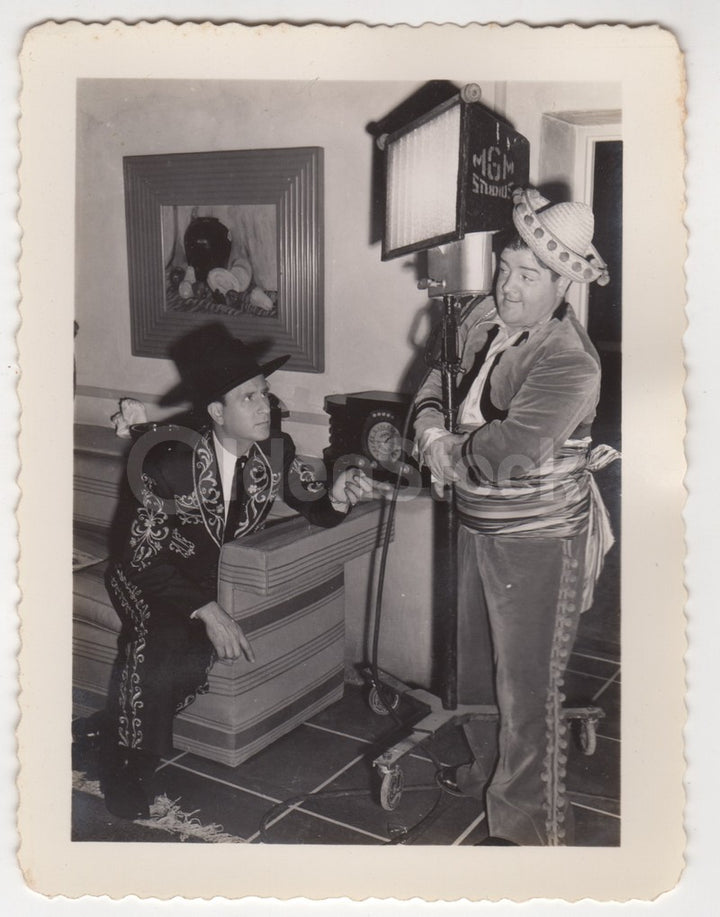 Abbott and Costello Cowboy Movie Actors MGM Stage Vintage Snapshot Photo