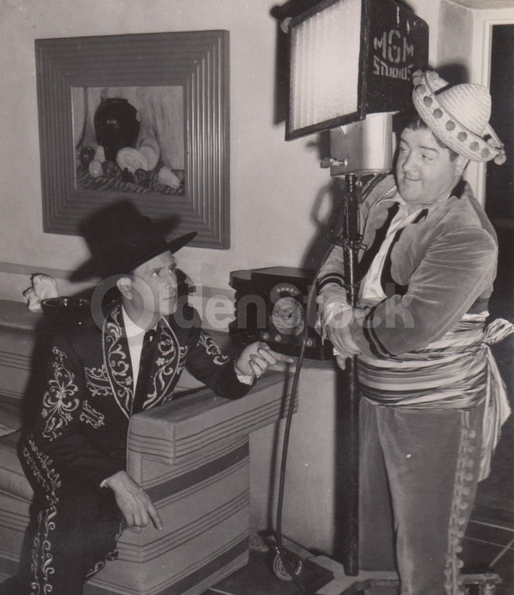 Abbott and Costello Cowboy Movie Actors MGM Stage Vintage Snapshot Photo