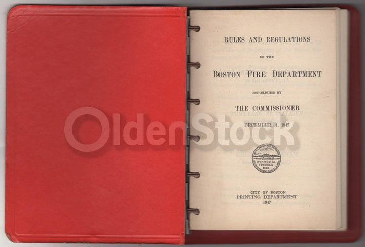 Boston Fire Department Rules Regulations Vintage Firefighting Book 1947
