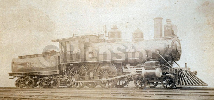 Savannah and Western Railroad Train Engine Antique Albumin Photo