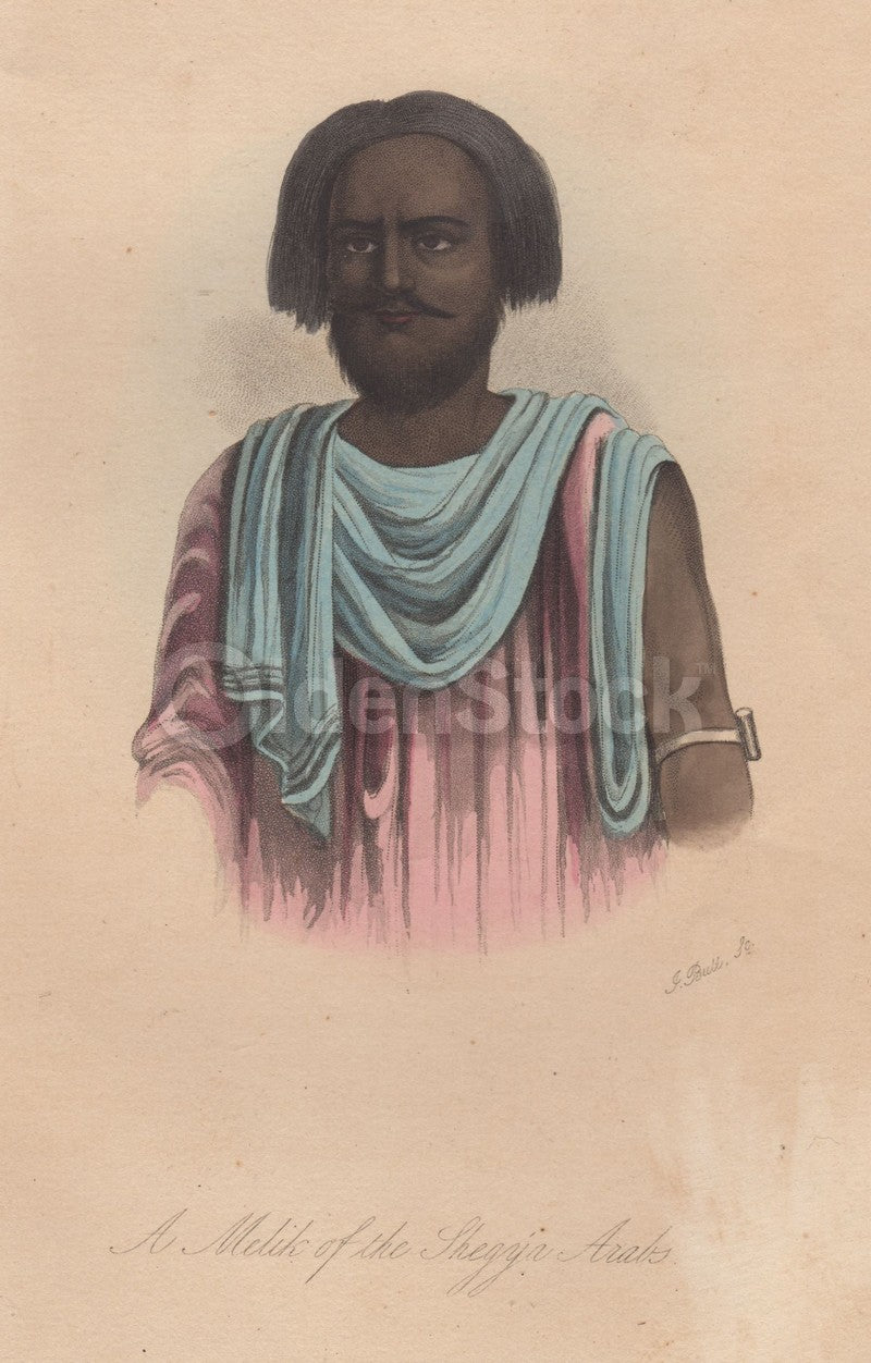 Melik Shegya Arabs Antique Middle Eastern Ethnographic Colored Engraving Print