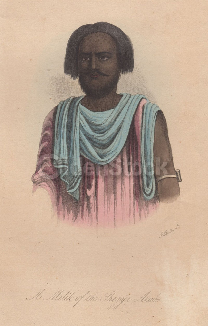 Melik Shegya Arabs Antique Middle Eastern Ethnographic Colored Engraving Print