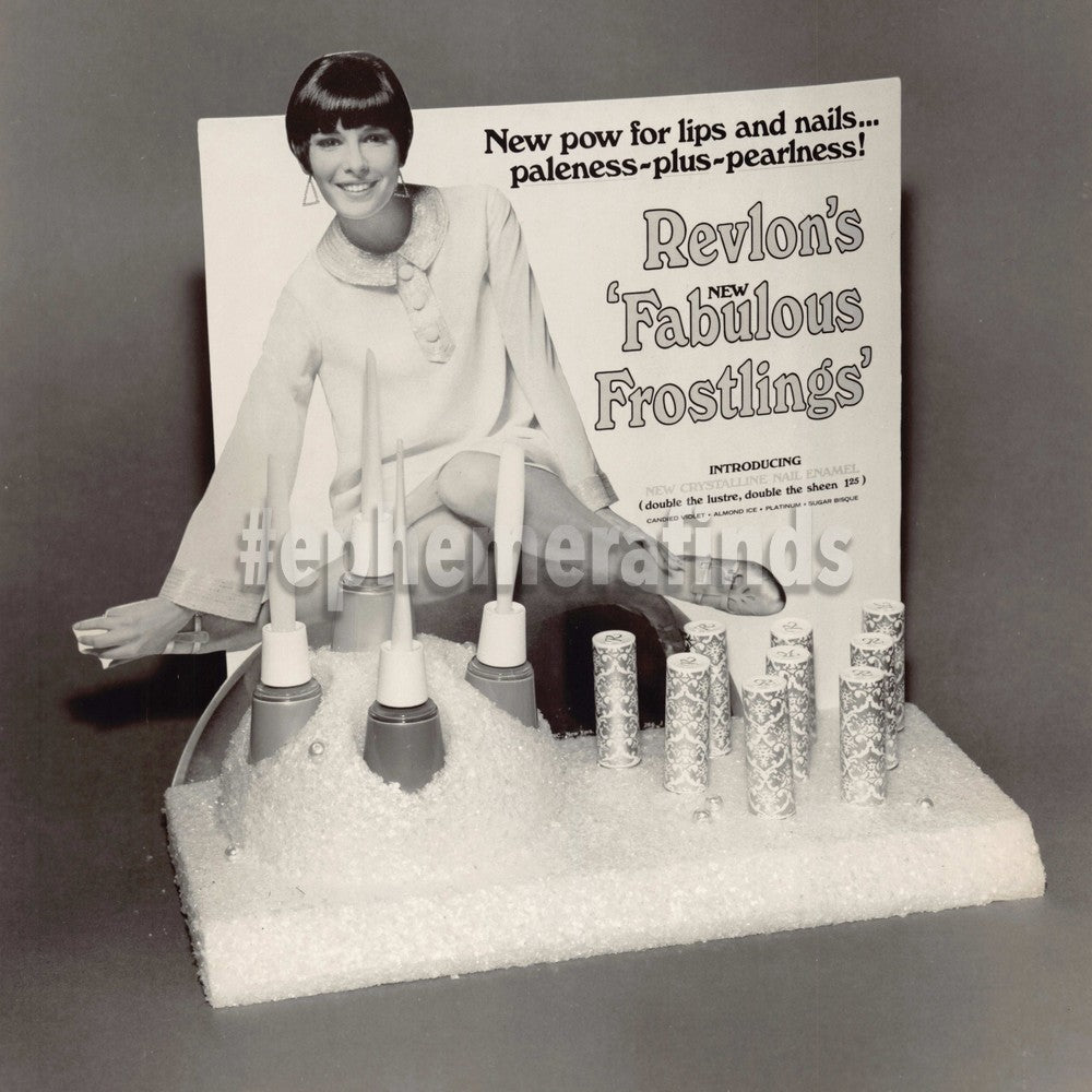 Revlon Frostlings Nail Polish Vintage 1960s Store Display Advertising Photo