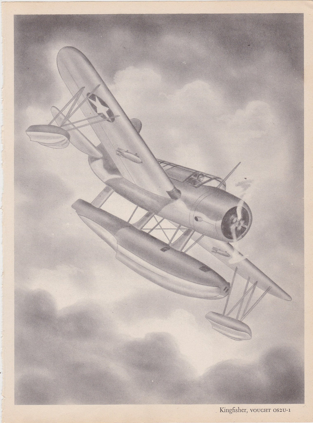 Vought OS2U-1 Kingfisher Sea Plane Military Aircraft Vintage WWII Illustration Print 1944
