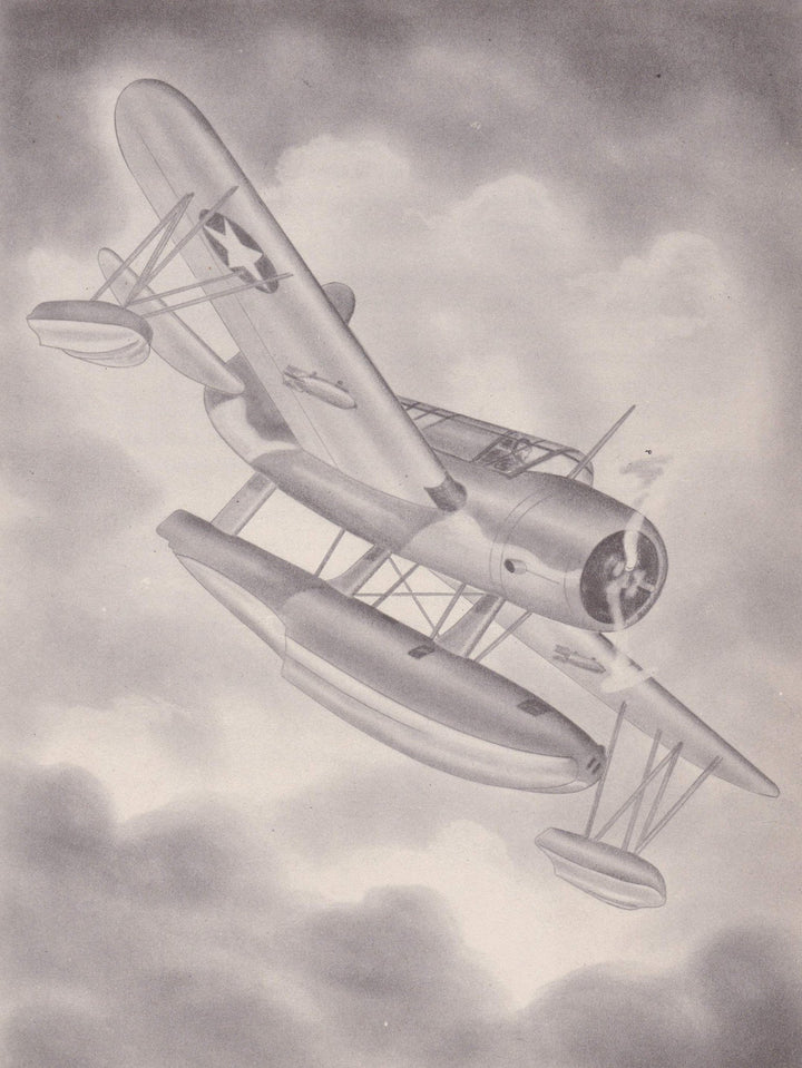 Vought OS2U-1 Kingfisher Sea Plane Military Aircraft Vintage WWII Illustration Print 1944