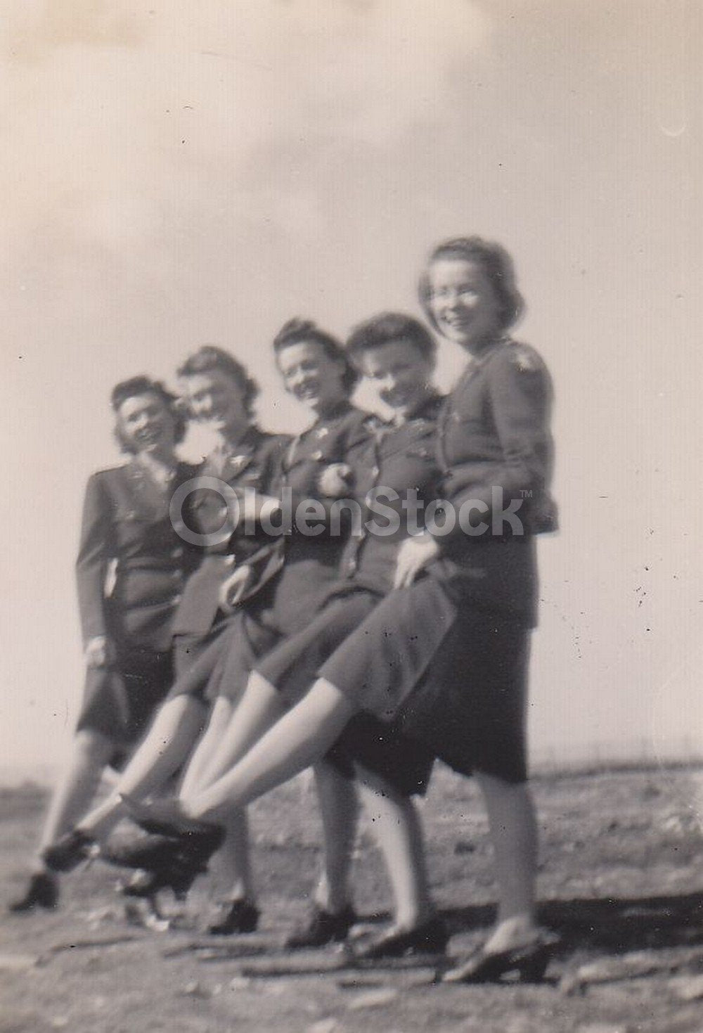 WAC Military Women in Uniform Rockettes Pose Vintage WWII Friends Snapshot Photo