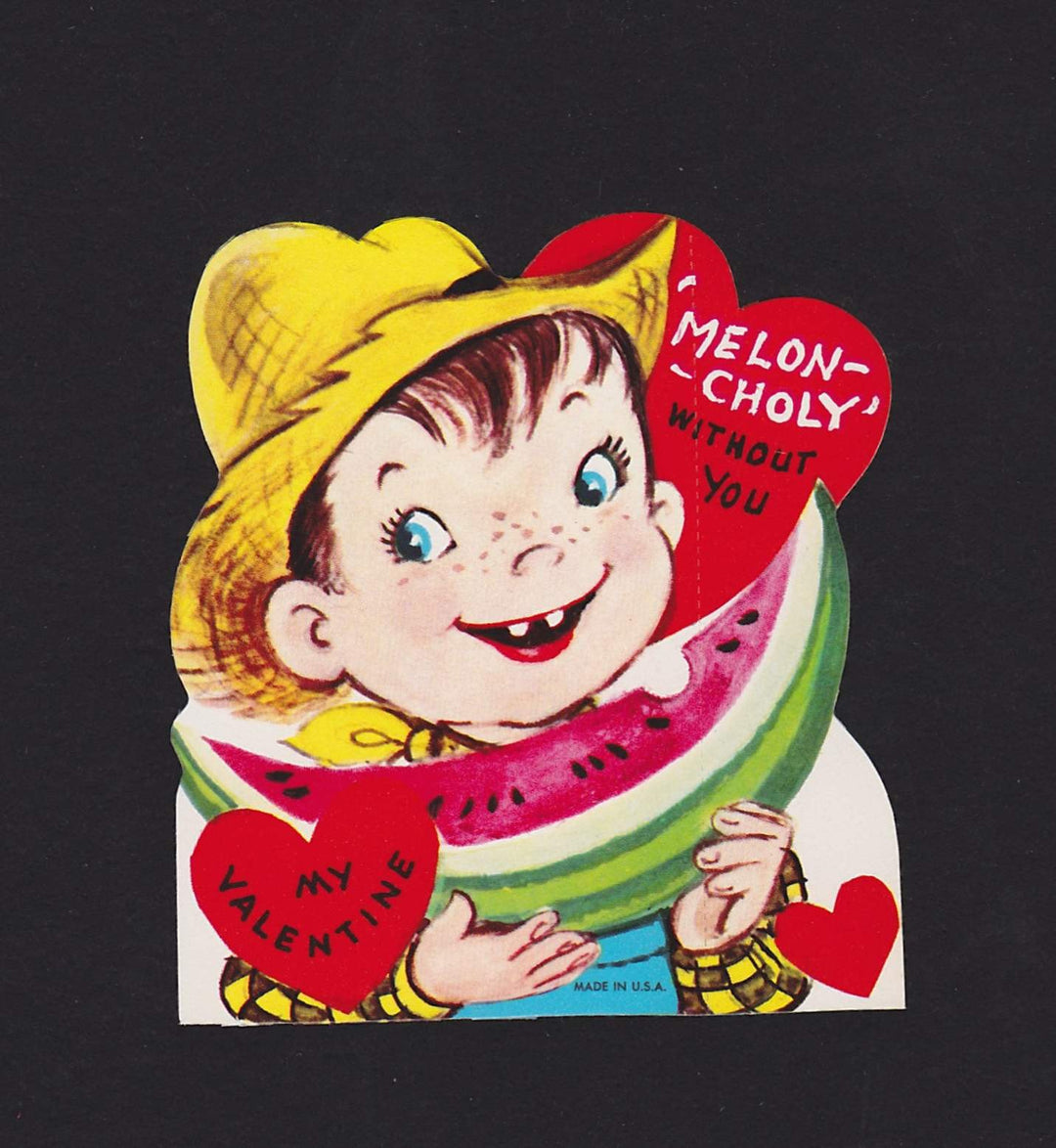 Watermelon Boy Melancholy Without You! Vintage Valentine's Day Greeting Card